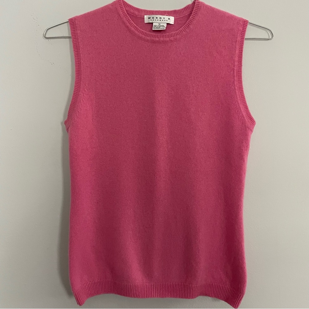 Wendy B pink 100% cashmere top womens medium sleeveless vintage